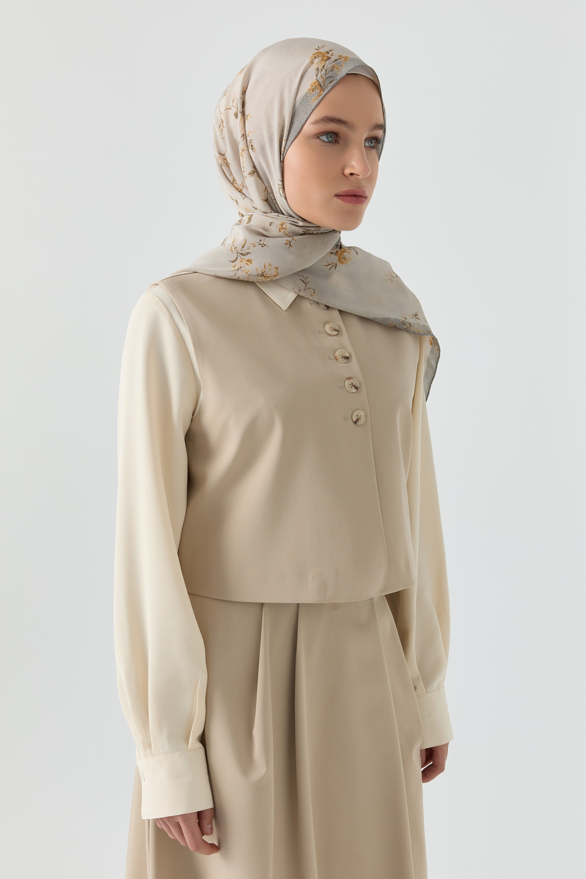 Yelek Etek Takım - Bej TUGBA