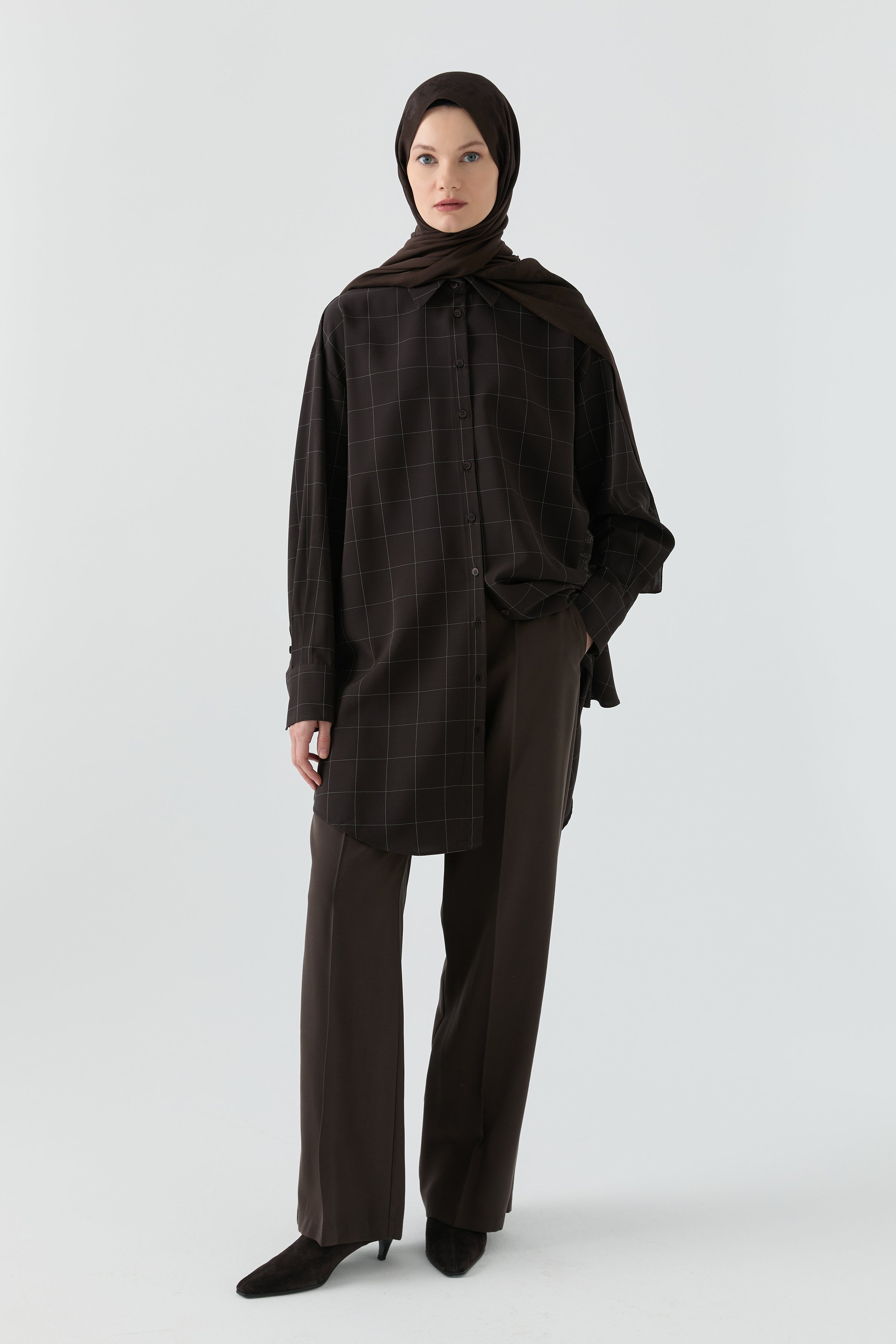 Yüksek Bel Pantolon - Acı Kahve TUGBA