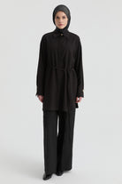 Biye Bağlamalı Tunik - Acı Kahve TUGBA