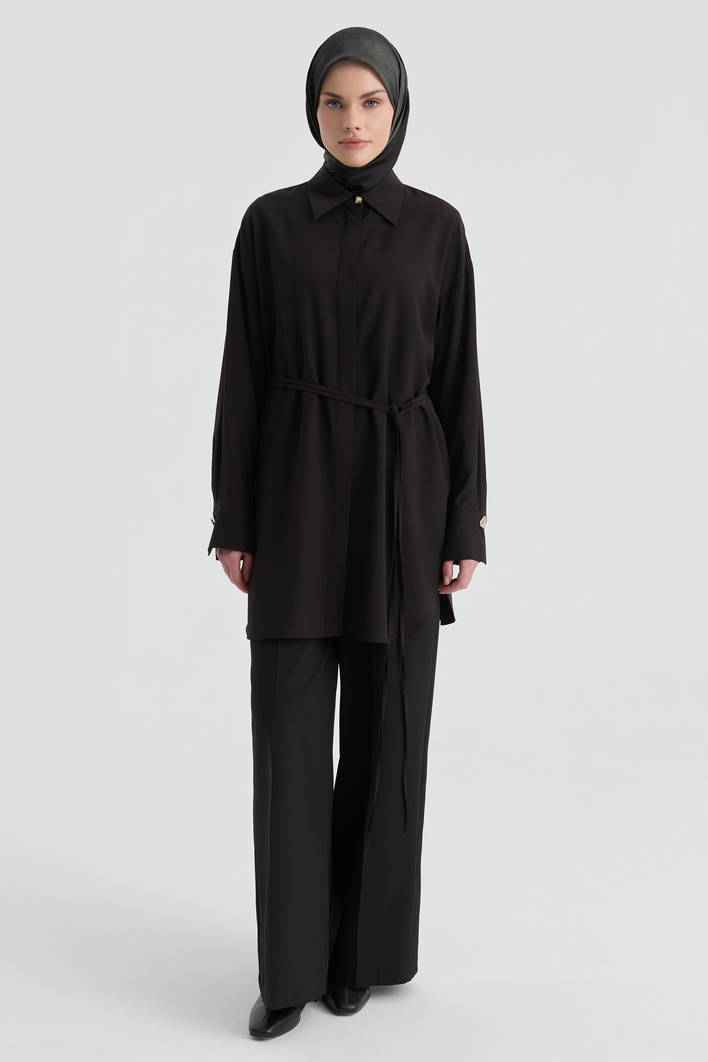 Biye Bağlamalı Tunik - Acı Kahve TUGBA