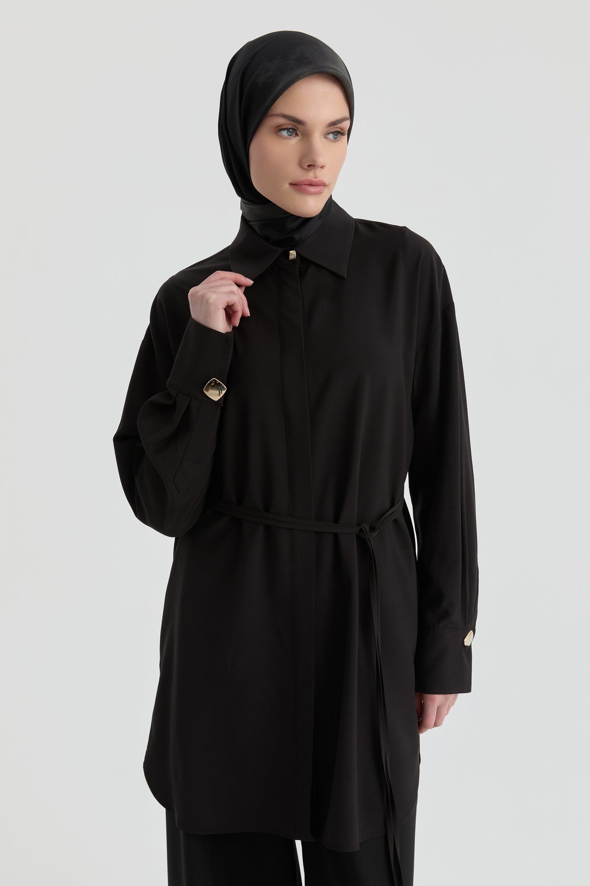 Biye Bağlamalı Tunik - Acı Kahve TUGBA