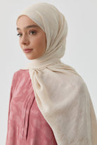 Motifli Jakar Şal - Bej TUGBA