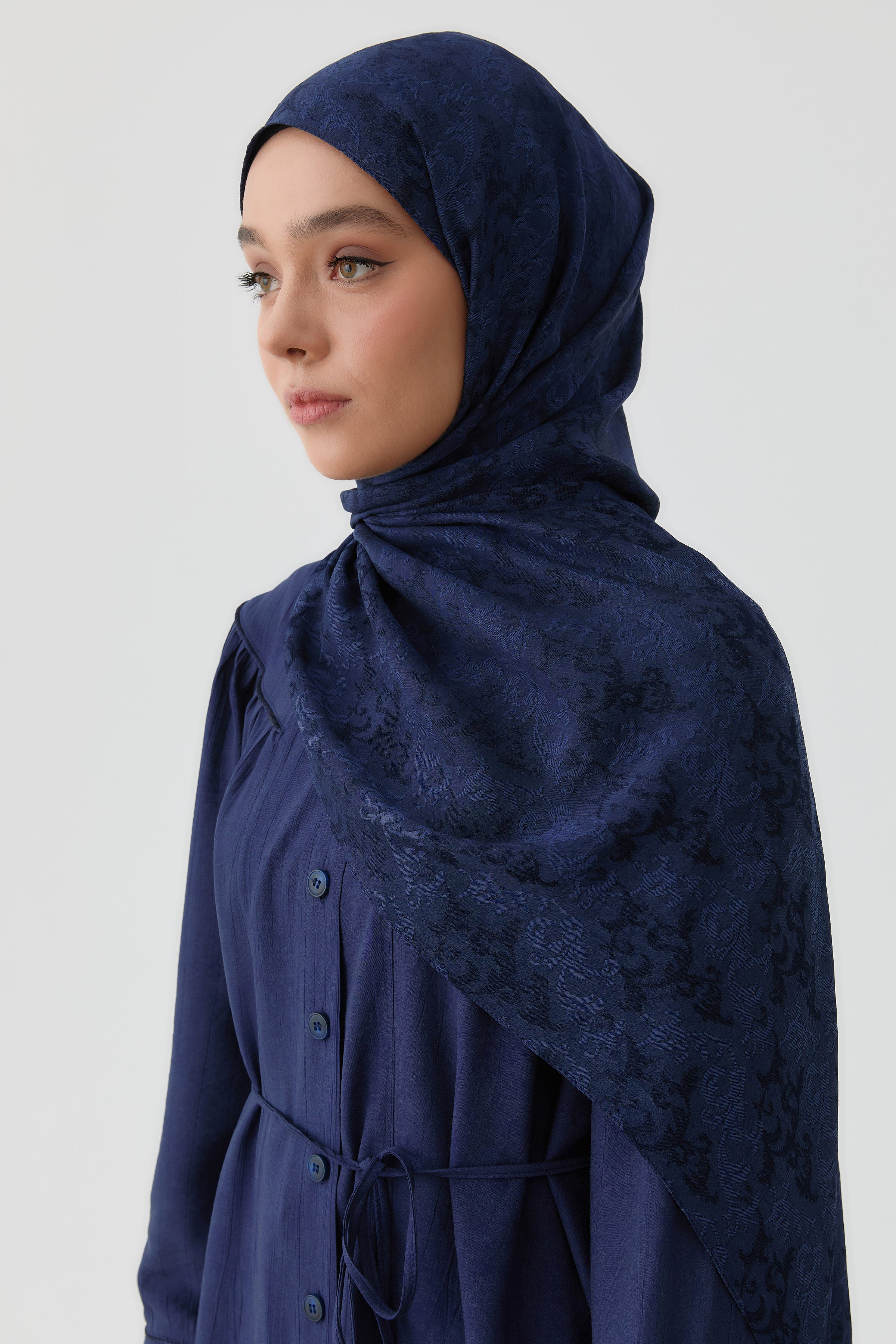 Motifli Jakar Şal - Lacivert TUGBA