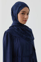 Motifli Jakar Şal - Lacivert TUGBA