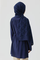 Motifli Jakar Şal - Lacivert TUGBA