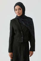 Motifli Jakar Şal - Siyah TUGBA