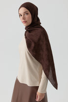 Motifli Jakar Şal - Koyu Kahve TUGBA