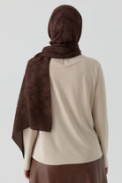 Motifli Jakar Şal - Koyu Kahve TUGBA