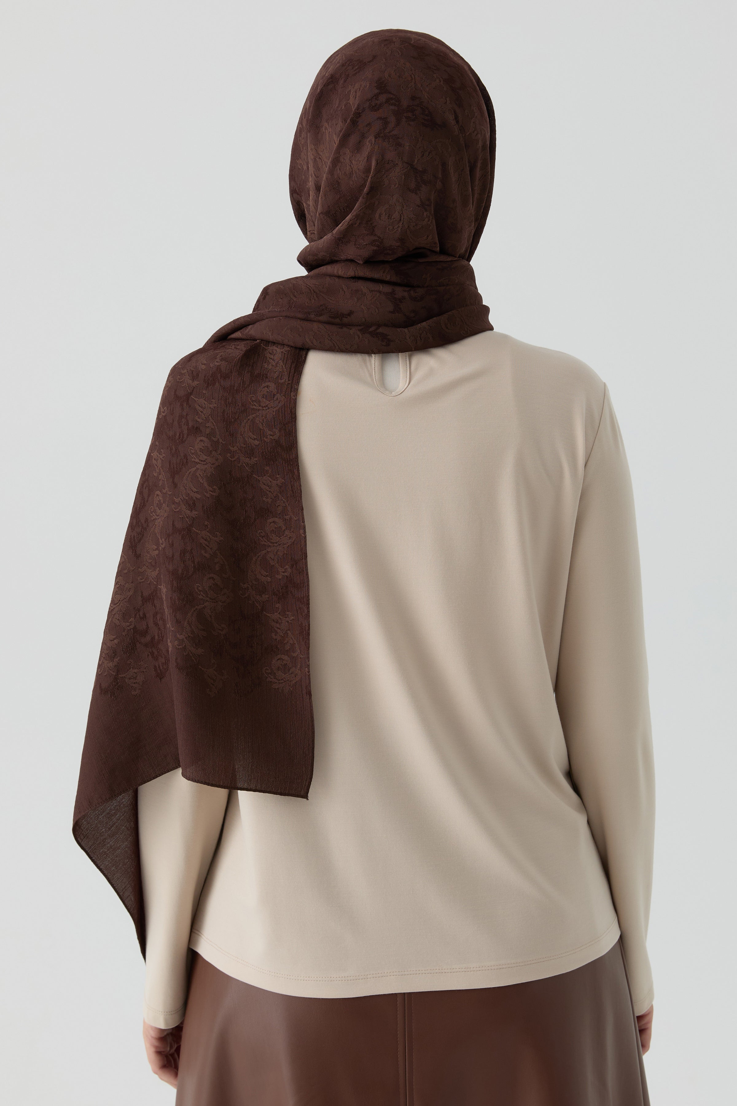 Motifli Jakar Şal - Koyu Kahve TUGBA