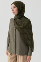 Motifli Jakar Şal - Haki TUGBA