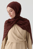 Zikzak Desenli Jakar Şal - Kahve TUGBA