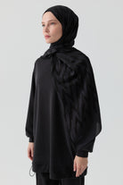 Zikzak Desenli Jakar Şal - Siyah TUGBA