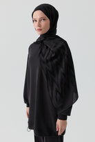 Zikzak Desenli Jakar Şal - Siyah TUGBA