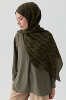 Zikzak Desenli Jakar Şal - Haki TUGBA