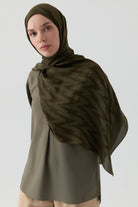 Zikzak Desenli Jakar Şal - Haki TUGBA