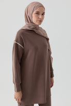 Zikzak Desenli Jakar Şal - Vizon TUGBA