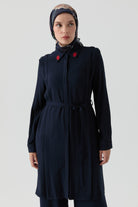 Aller Detaylı Yakası Nakışlı Tunik - Lacivert TUGBA