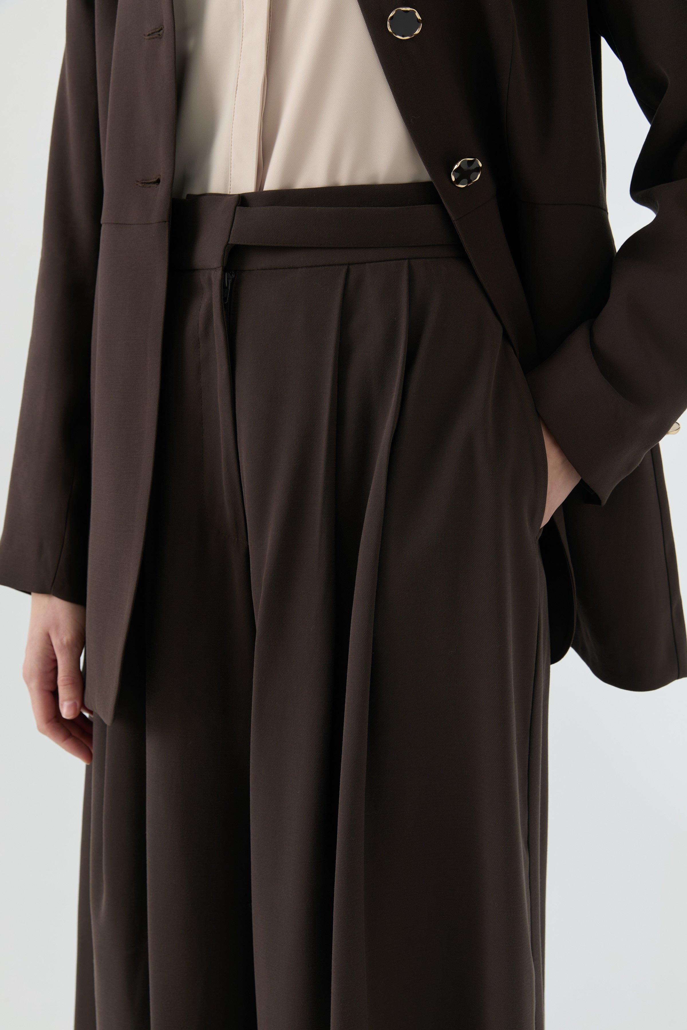 Bel Detaylı Pantolon - Acı Kahve TUGBA