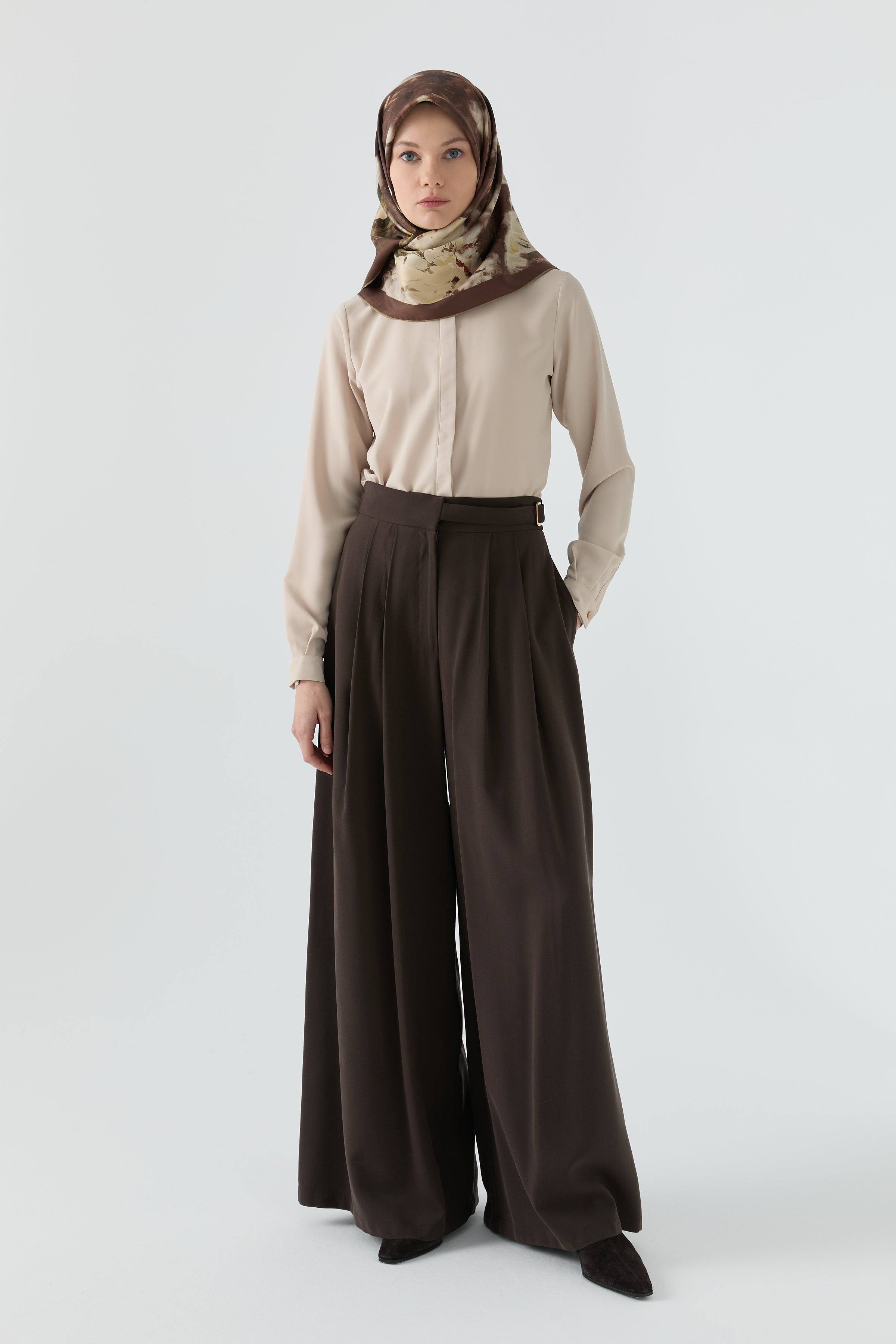 Bel Detaylı Pantolon - Acı Kahve TUGBA