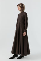 Beli Saran Kuplu Elbise - Acı Kahve TUGBA