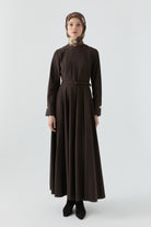 Beli Saran Kuplu Elbise - Acı Kahve TUGBA