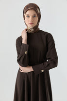 Beli Saran Kuplu Elbise - Acı Kahve TUGBA