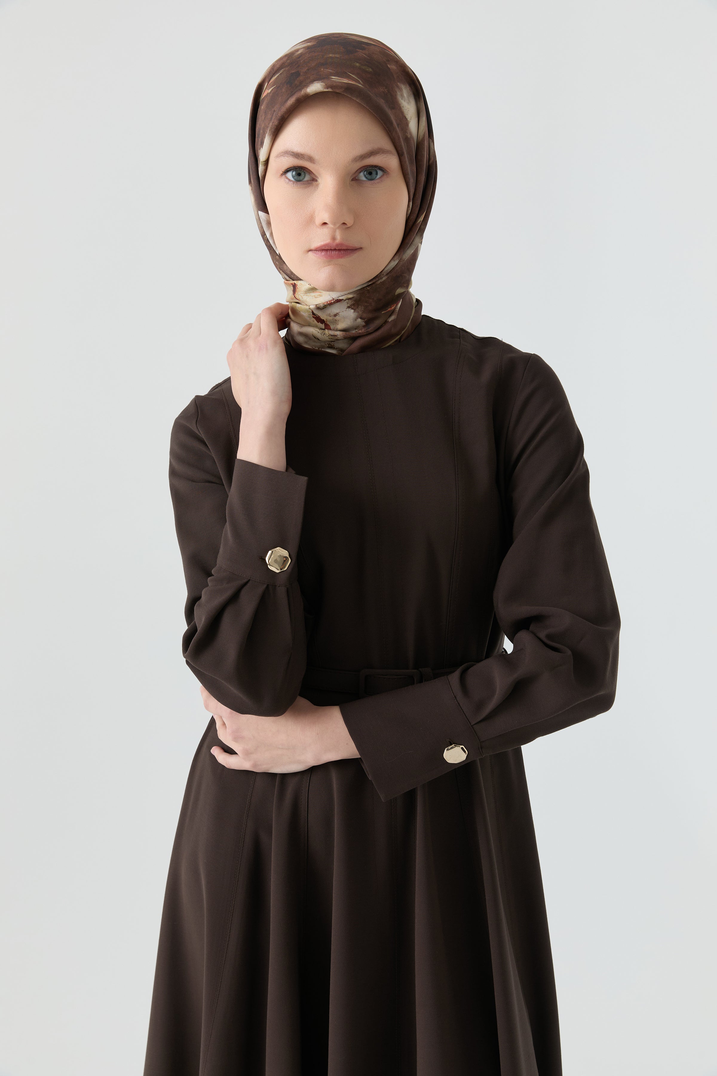 Beli Saran Kuplu Elbise - Acı Kahve TUGBA