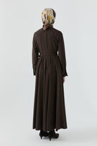 Beli Saran Kuplu Elbise - Acı Kahve TUGBA