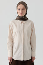 Pensli Poplin Gömlek - Bej TUGBA