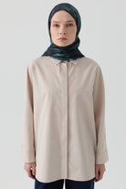 T Kollu Poplin Gömlek - Vizon TUGBA