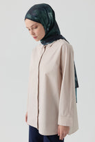 T Kollu Poplin Gömlek - Vizon TUGBA