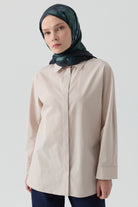 T Kollu Poplin Gömlek - Vizon TUGBA