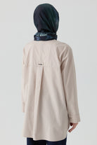 T Kollu Poplin Gömlek - Vizon TUGBA