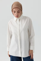 T Kollu Poplin Gömlek - Ekru TUGBA