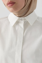 T Kollu Poplin Gömlek - Ekru TUGBA