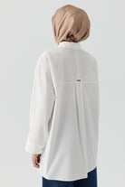 T Kollu Poplin Gömlek - Ekru TUGBA