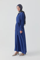 Kırma Detaylı Elbise - İndigo TUGBA