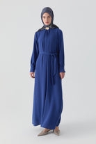 Kırma Detaylı Elbise - İndigo TUGBA