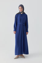 Kırma Detaylı Elbise - İndigo TUGBA