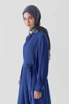 Kırma Detaylı Elbise - İndigo TUGBA