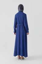 Kırma Detaylı Elbise - İndigo TUGBA