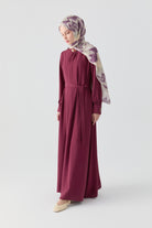 Kırma Detaylı Elbise - Mürdüm TUGBA