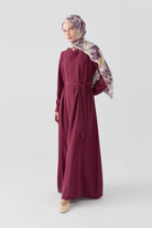 Kırma Detaylı Elbise - Mürdüm TUGBA