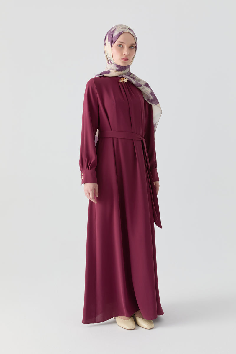Kırma Detaylı Elbise - Mürdüm TUGBA