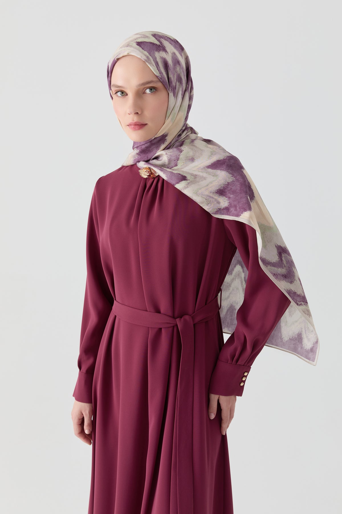 Kırma Detaylı Elbise - Mürdüm TUGBA