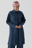 Yarım Pat Detaylı Tunik - İndigo TUGBA