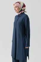 Yarım Pat Detaylı Tunik - İndigo TUGBA