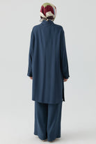 Yarım Pat Detaylı Tunik - İndigo TUGBA