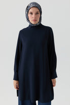 Dik Yakalı Tunik - Lacivert TUGBA
