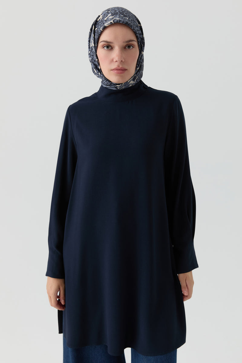 Dik Yakalı Tunik - Lacivert TUGBA